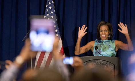 First lady Michelle Obama speaks at the Hispanic caucus at the Democratic National Convention in Charlotte, NC.