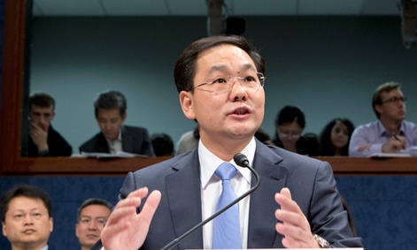 Charles Ding, Huawei Technologies Ltd's senior vice president for the U.S., testifies before the House Intelligence Committee