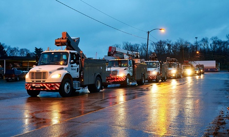 Line crews and support personnel leave from Ohio and head to New Jersey in advance of Hurricane Sandy.