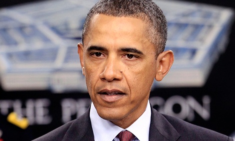 President Barack Obama speaks during a news briefing at the Pentagon.