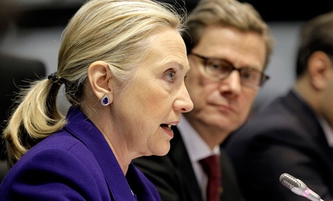 U.S. Secretary of State Hillary Clinton speaks during the 2011 Organization for Security and Cooperation in Europe conference in Lithuania.