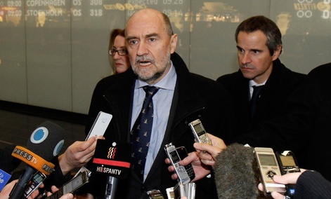 Herman Nackaerts, center, Deputy Director General and Head of the Department of Safeguards of the International Atomic Energy Agency arrives in Vienna.