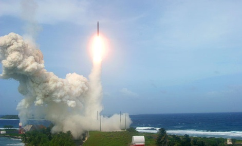A U.S. ballistic missile interceptor takes off in a Jan. 26 flight test from California. 