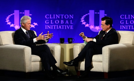 Former President Bill Clinton, left, and Comedy Central's Stephen Colbert during the Clinton Global Initiative at Washington University in St. Louis Former President Bill Clinton, left, and Comedy Central's Stephen Colbert during the Clinton Global Initiative at Washington University in St. Louis
