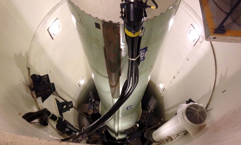 A mockup of a Minuteman 3 nuclear missile used for training by missile maintenance crews at F. E. Warren Air Force Base, Wyo. A mockup of a Minuteman 3 nuclear missile used for training by missile maintenance crews at F. E. Warren Air Force Base, Wyo.