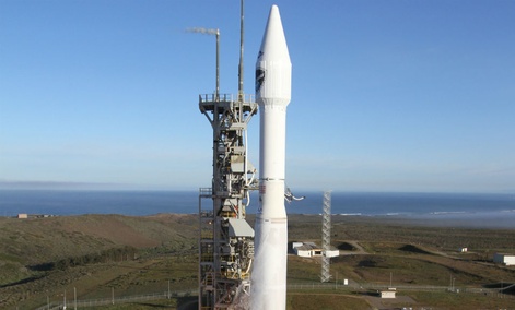 The Atlas V rocket carrying the Defense Meteorological Satellite Program-19 spacecraft Thursday April 3, 2014.