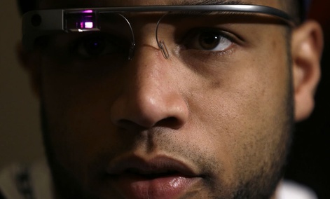 Seattle Seahawks wide receiver Golden Tate wears Google glasses.