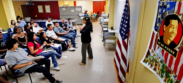 An orientation seminar for illegal immigrants, to determine if they qualify for temporary work permits, at the Coalition for Humane Immigrant Rights of Los Angeles. An orientation seminar for illegal immigrants, to determine if they qualify for temporary work permits, at the Coalition for Humane Immigrant Rights of Los Angeles.