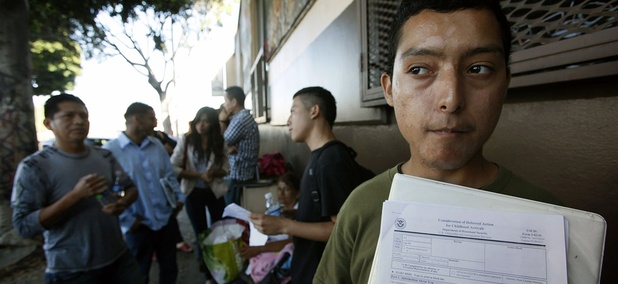 Illegal immigrant Layios Roberto waits outside the offices of Coalition for Humane Immigrant Rights in Los Angeles. Illegal immigrant Layios Roberto waits outside the offices of Coalition for Humane Immigrant Rights in Los Angeles.