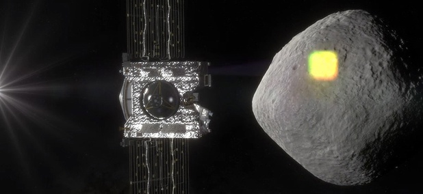 This artist's rendering made available by NASA in July 2016 shows the mapping of the near-Earth asteroid Bennu by the OSIRIS-REx spacecraft. This artist's rendering made available by NASA in July 2016 shows the mapping of the near-Earth asteroid Bennu by the OSIRIS-REx spacecraft.