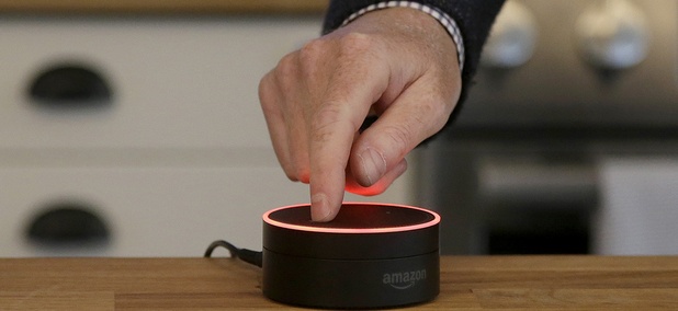 David Limp, Amazon Senior Vice President of Devices, pushes down an Echo Dot in San Francisco. David Limp, Amazon Senior Vice President of Devices, pushes down an Echo Dot in San Francisco.