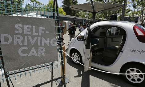A Google self-driving car is seen on display at Google's I/O conference in Mountain View, Calif. A Google self-driving car is seen on display at Google's I/O conference in Mountain View, Calif.