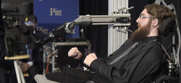 Nathan Copeland, a participant in a study that allows him to perceive touch through a robotic arm Nathan Copeland, a participant in a study that allows him to perceive touch through a robotic arm