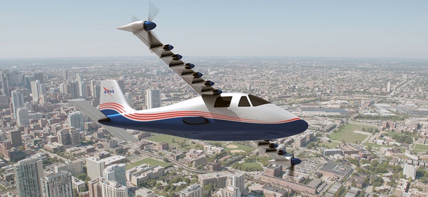 An artist's rendering of the X-57 electric aircraft. An artist's rendering of the X-57 electric aircraft.
