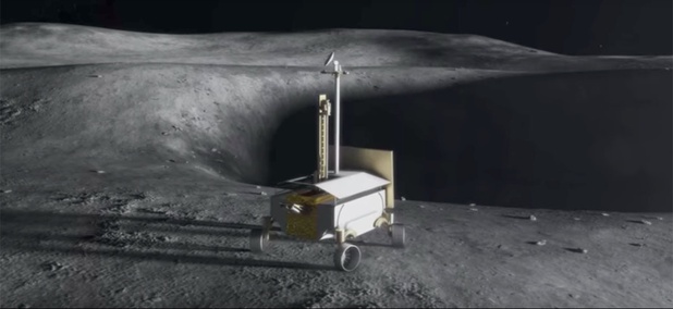 A computer simulation of the planned lunar rover. A computer simulation of the planned lunar rover.