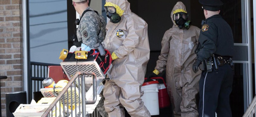 A hazardous materials team is needed when powdered substances are thought to be anthrax often. 