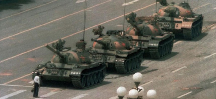  Tiananmen Square was the site of student protests in 1989 documented in an iconic photo. 