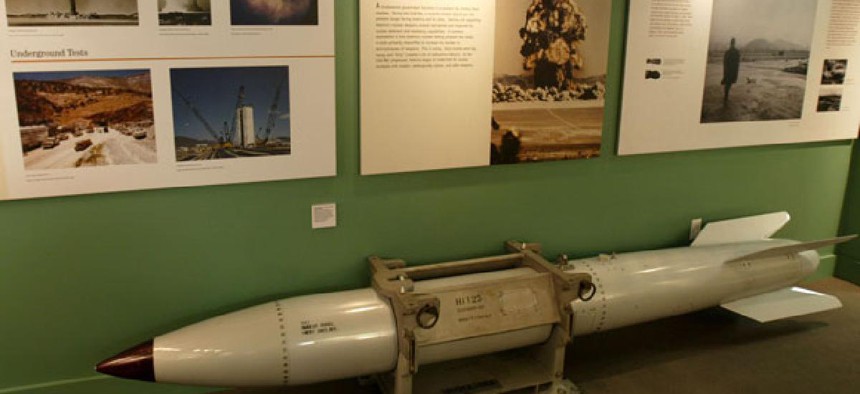 A B-61 shell is on display in a Las Vegas museum.