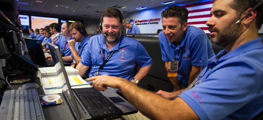 Curiosity Rover team members at NASA's Jet Propulsion Laboratory