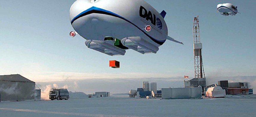An artist's concept art for a hybrid airship.