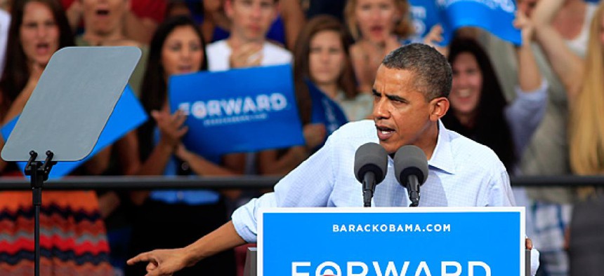 President Barack Obama speaks during campaign stop.