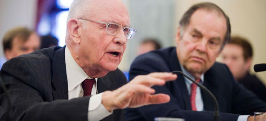 Former Indiana Rep. Lee Hamilton, left, and former New Jersey Gov. Tom Kean
