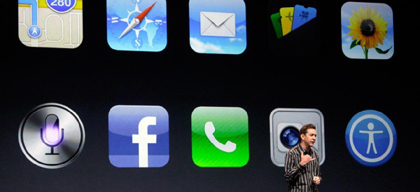 Scott Forstall, Apple's senior vice president of iOS Software, speaks during an Apple event in San Francisco