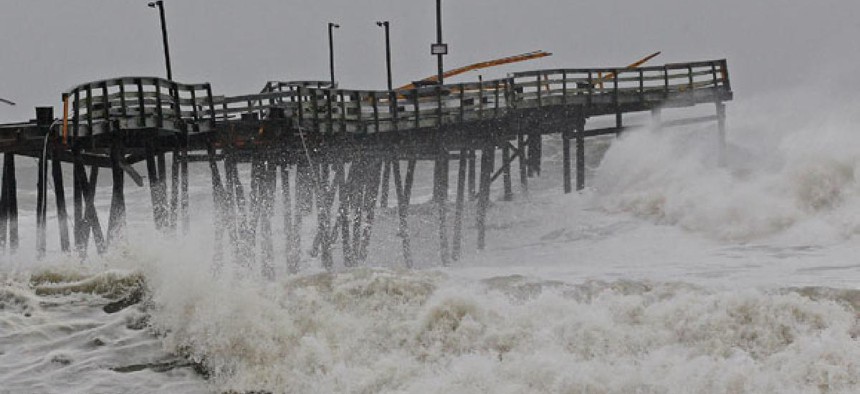Waves crash in North Carolina as Sandy hits the East Coast.