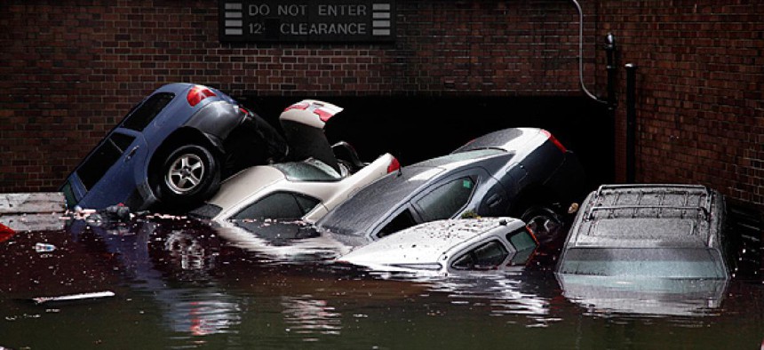 Cars submerged due to flooding in New York.