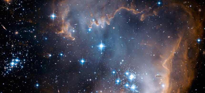 Newly forming stars as seem from the Hubble Space Telescope.