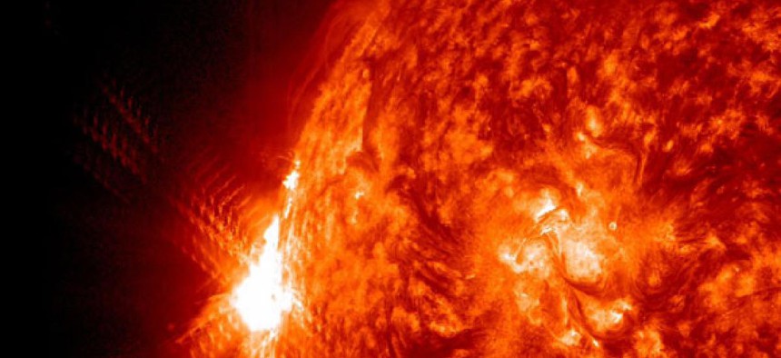 Solar flares and solar winds are common types of space weather NASA measures.
