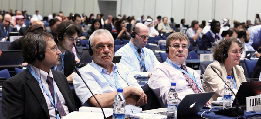 German delegates on the fourth day of the 12-day-long World Conference on International Telecommunications
