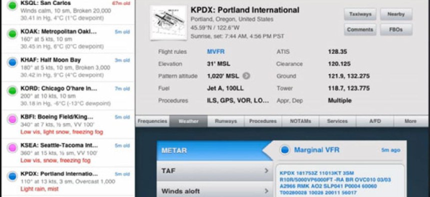 The Foreflight application has multiple windows of information available.