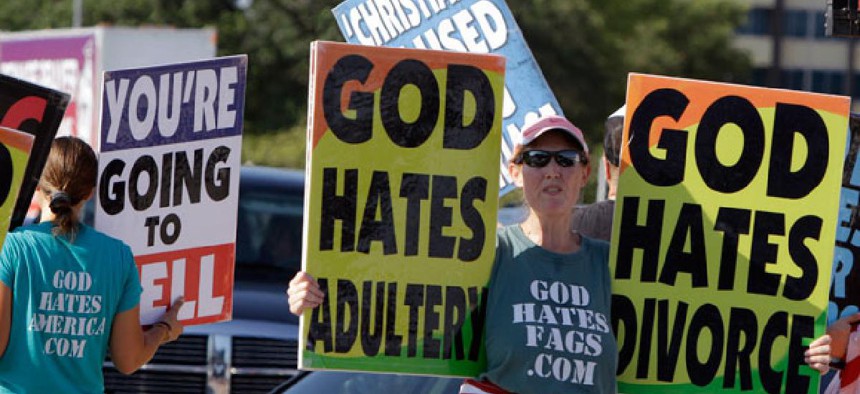 Westboro members protest high-profile funerals and events, such as The Response, a day long prayer event in Houston in 2011.