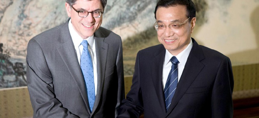 U.S. Treasury Secretary Jacob Lew, left, and Chinese Premier Li Keqiang