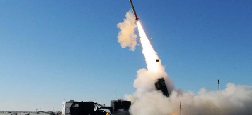 A Medium Extended Air Defense System missile is tested in November at White Sands.