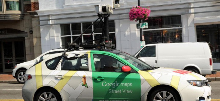 One of Google's streetview cars drives through Washington, DC.