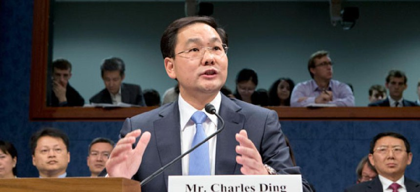 Charles Ding, Huawei Technologies Ltd's senior vice president for the U.S., testifies on Capitol Hill in Washington.