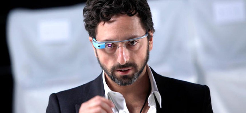 Google co-founder Sergey Brin wears Google Glass