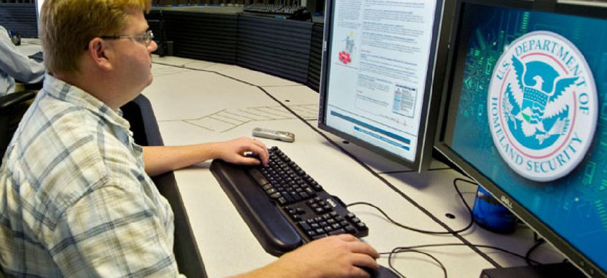 A cyber security analyst works in the "watch and warning center" in Idaho Falls, Idaho in 2011.