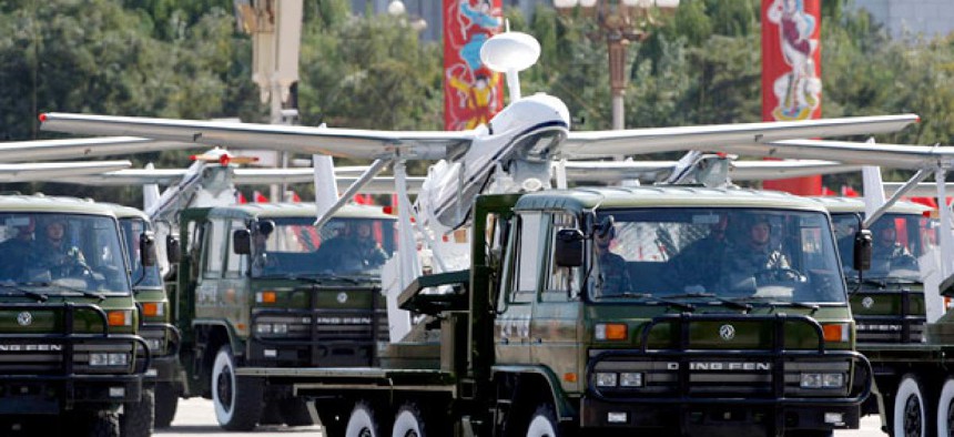 A truck loaded with the Chinese made drone, the ASN-207, takes part in a military parade in Beijing, China.