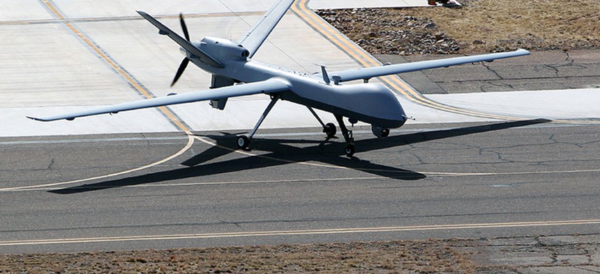 A Customs and Border Protection unmanned aerial vehicle takes off in Arizona.