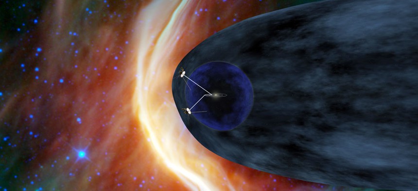 The Voyager spacecraft barreling away from the sun.