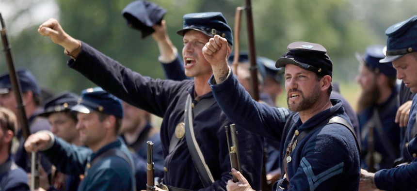 Re-enactors commemorate the 150th anniversary of the Battle of Gettysburg, Sunday, June 30, 2013.