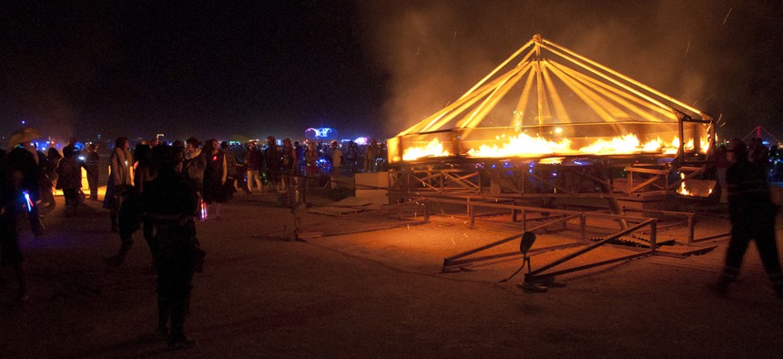 The Fire-Go-Round was set aflame at Burning Man 2012.