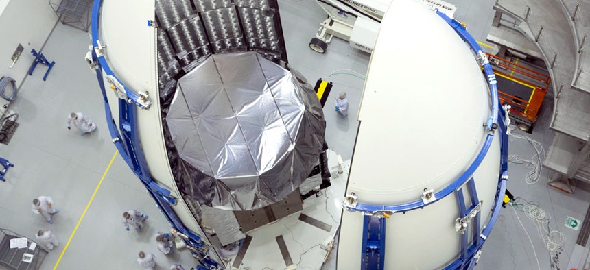 The second MUOS satellite encapsulated into its payload fairing. 