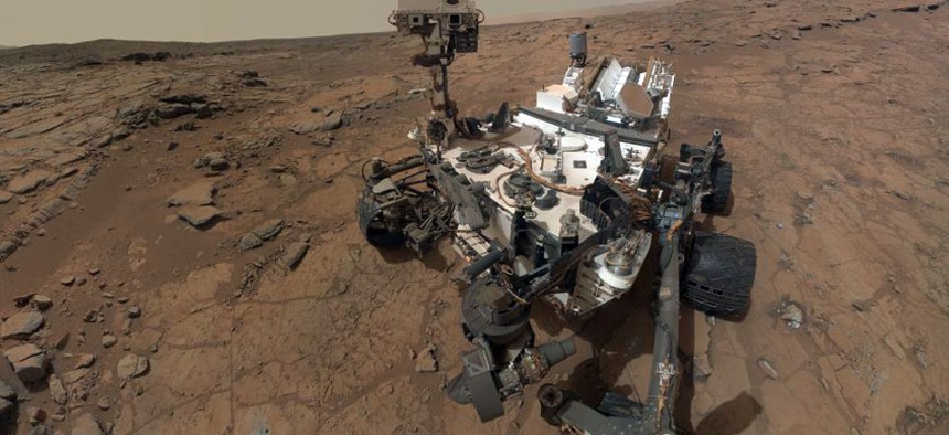 This self-portrait of NASA's Mars rover Curiosity combines dozens of exposures taken by the rover's Mars Hand Lens Imager. 
