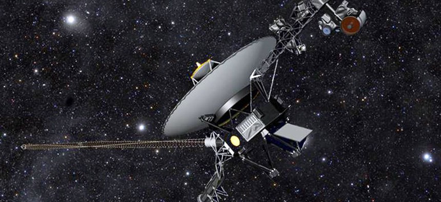 This artist rendering hows NASA’s Voyager 1 spacecraft barreling through space. 