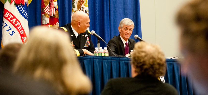 Secretary of the Army John M. McHugh and Army Chief of Staff Gen. Raymond T. Odierno spoke at the 2012 Association of the United States Army Annual Meeting and Exposition in 2012.
