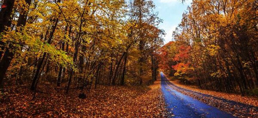 Interior posted a photo on Twitter of fall foliage at Shenandoah National Park to celebrate the changing of the seasons.